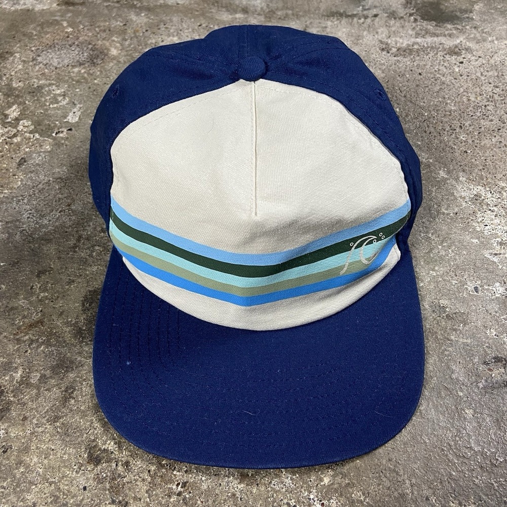 Y2K Quiksilver Cap Snap Back Adjustable Beige Blue Color Block Wave Graphic